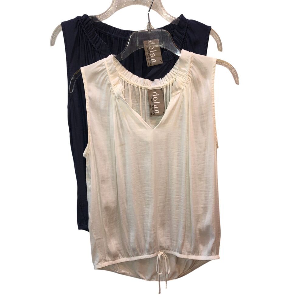 2 Dolan Anthropologie Small Shirts Sleeveless Drawstring Hem Blouses Ivory Blue